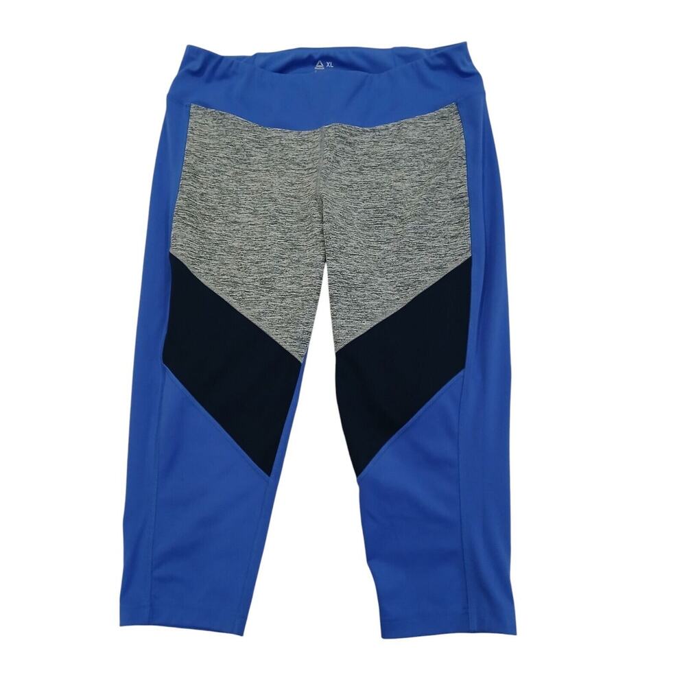 Reebok‎ Capri Leggings Melange Sport Sz XL Blue Gray Colorblock Jog Run Yoga Gym